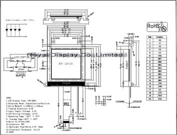 3.3V Güç Kaynağı COG LCD Modülü STN Positve 128 * 128 Nokta NT7541 Sürücüsü