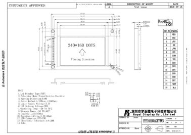RYP240160A Özel Grafik LCD Modülü RYP240160A 6 O 'Saat Görüntüleme Açısı