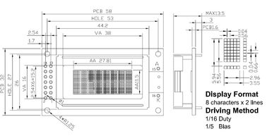 Profesyonel 8x2 Karakter Lcd Ekran Modülü Beyaz LED Arka Işık RYB0802A