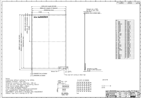 10.1 inç TFT LCD Modülü INNOLUX P101SFA-AF0 Diagonal 1600*RGB*2560