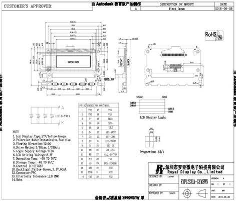 122*32 STN Grafik Sarı Yeşil Özel LCD Modülü ST7567 IC 3.3V ile