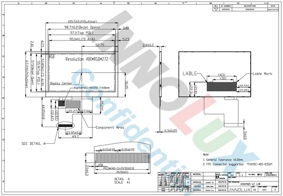 4.3 inç Innolux LCD Modülü Paneli 480*3RGB*272 TFT Ekranı Anti-Glare Dijital