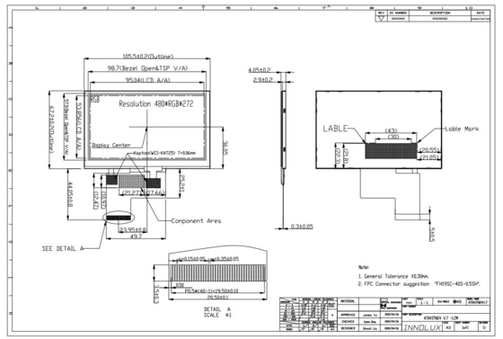 4.3 inç TFT Original Innolux LCD Modülü AT043TN24 V.7 480*RGB*272 Ekran