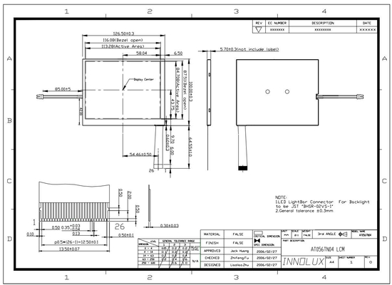 5.6 inç Innolux TFT LCD Panel 320*234 RGB At056tn04 Analog Dokunmatik Ekran
