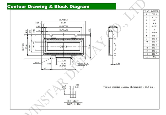 1.7' 76*16 Nokta Grafik OLED Modülü Winstar Monochrome WEG007616A