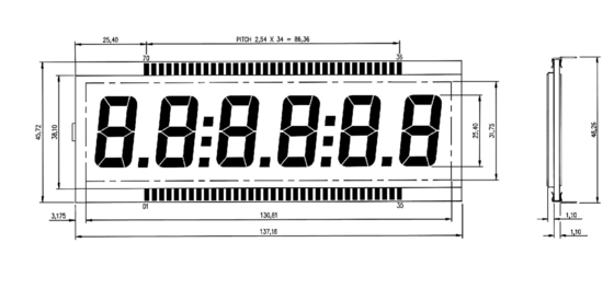 DE156-TU TN LCD Modülü -40 ila +90 derece değişken büyük boyutlu tek renkli yansıtıcı
