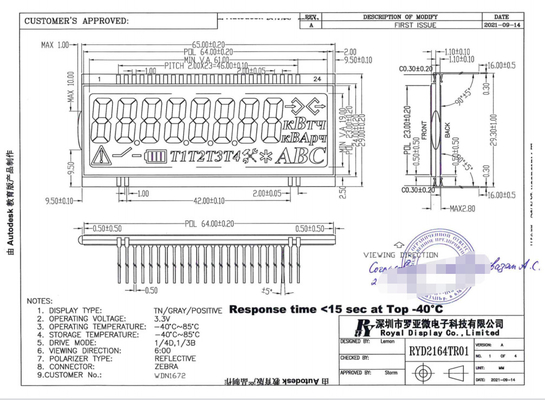 TN LCD Modülü, enerji sayıcısı için pozitif -40 derecelik bir ekran