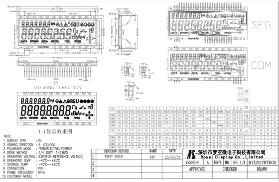 TN LCD Modülü 2.8v -40 °C transflektif pozitif 64Hz enerji ölçer