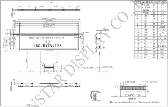 5.2' 480*RGB*128 TFT LCD Modülü Winstar WF52ATLASDNN0 6 saat yerine