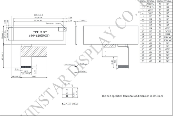 3.9 'bar TFT LCD Modülü 480*128*RGB WinStar 6H HX8278-A'yı değiştirir