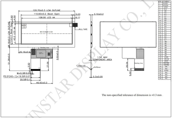 4.6'' 800*RGB*320 LCD Modülü TFT 12H Bar türü Winstar değiştir
