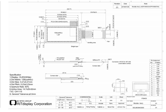 1.29'' 1.3'' OLED Modülü 64*128 CH1115 IC Spi I2c Arayüzü Yüksek Kontrast