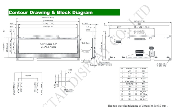OLED Modülü 5.5'' 256' 64' Dokunmatik Winstar Değiştir Display ile Monochrome COF