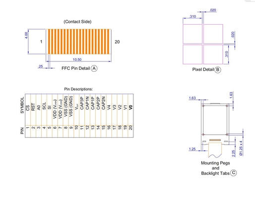 1.0''' Grafik LCD Modülü FSTN 42*65 Eksi 12h St7565r Cfao4265A %100 Geniş Sıcaklık Tasarımı