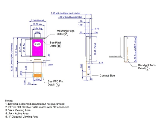 1.0''' Grafik LCD Modülü FSTN 42*65 Eksi 12h St7565r Cfao4265A %100 Geniş Sıcaklık Tasarımı