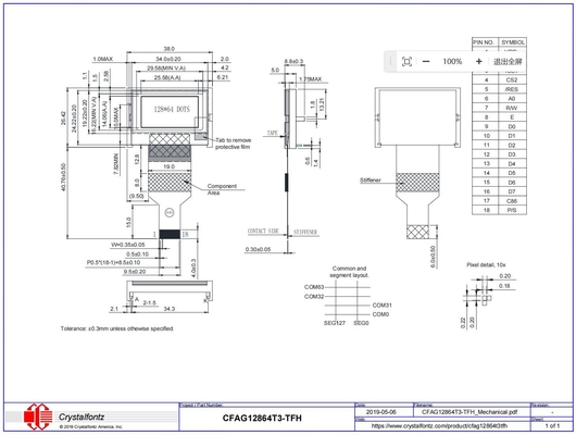 1.4'' 128*64 Grafik LCD Modülü CFAG12864T3-TFH ST7565P Geniş Sıcaklık Ekranı Özelleştirilebilir