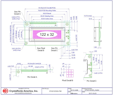 122*32 Grafik LCD Modülü CFAG12232A-TMI-TA STN Mavi İletişimsel 6H Geniş Sıcaklık Ekranı