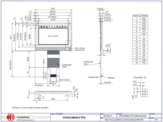 2.4' 128*64 Grafik LCD Modülü Düşük Güçlü CFAG12864U3-TFH ST7565P Arkaplan Işıklı Endüstriyel Ekran