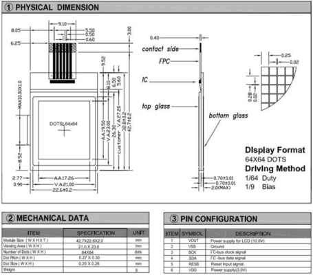 64*64 ST7549 ile Arkaplan Işıklı Özel Endüstriyel Ekranlı Grafik LCD Modülü