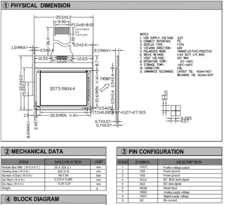 98*64 St7549 I2c Arayüzlü Transflektif Pozitif Geniş Sıcaklık Ekranı ile Grafik LCD Modülü