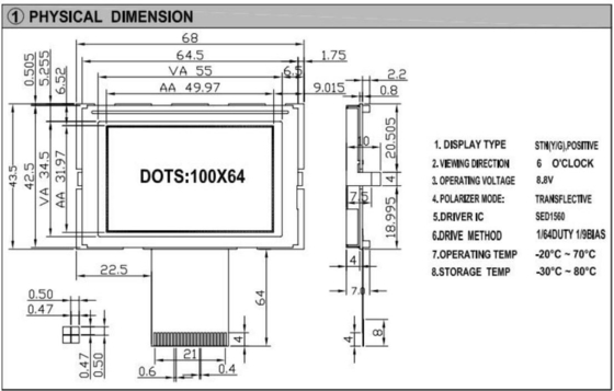 100 * 64 Grafik LCD Modülü STN 6H SED1560 Geniş Sıcaklık Sarı Yeşil Ekran Özel