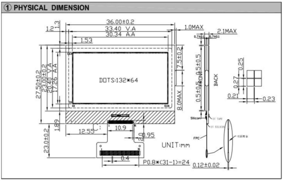 132*64 Grafik LCD Modülü FSTN NT7534 FPC Bağlantısı Endüstriyel Ekran 3.5v