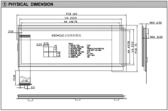 480*160 Grafik LCD Modülü FSTN 6H Transflektif Pozitif Endüstriyel Ekran