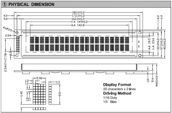 20*2 2002 Karakter LCD Modülü Büyük Boyutlu Geniş Sıcaklıklı Endüstriyel Ekran