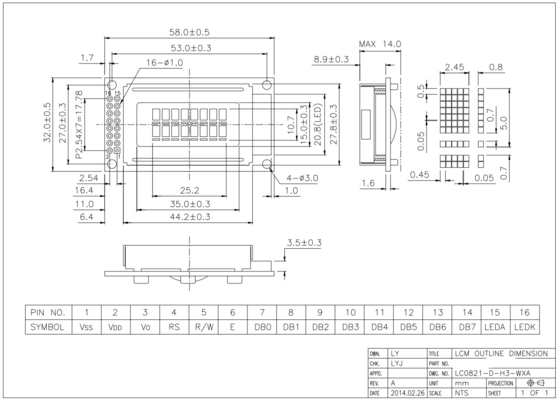 8*2 karakter STN tek renkli 6H geniş sıcaklık LCD modülü