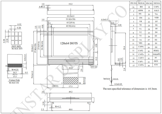 128 * 64 tek renkli grafik geniş sıcaklık ST7567P özelleştirilebilir Winstar değiştirmek LCD Modülü
