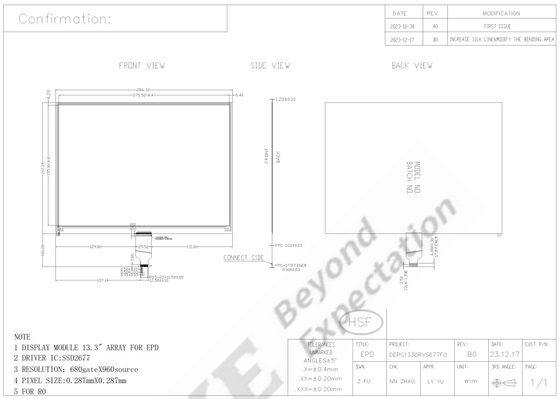 13.3' 4 renk 960*680 E-kağıt ekranı 1500 nit modülü