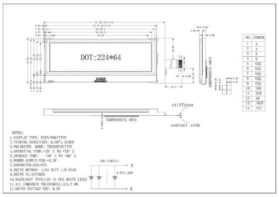 Özelleştirilmiş 224X64dots Grafik Cog LED Arkadan Aydınlatmalı Cep Telefonu LCD Ekran Endüstriyel Gade Küçük Boy