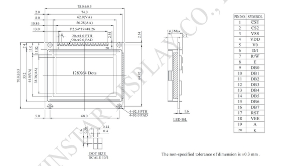 NT7107/NT7108 6800 arayüzünü özelleştirilebilir küçük 128 * 64 Monochrome LCD Modülü