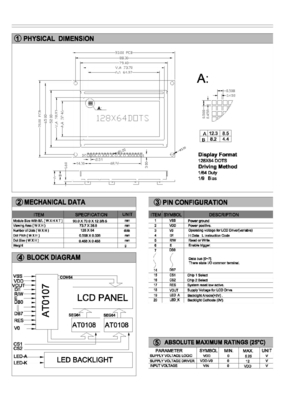 AT0107/AT0108 Sürücü 20 Pin Endüstriyel Ekranla 128*64 Grafik LCD Modülü