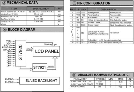 ST7921 Arkaplan Işığı ile 128*32 Grafik LCD Modülü 3.3V Tek renkli Özel Endüstriyel Ekran