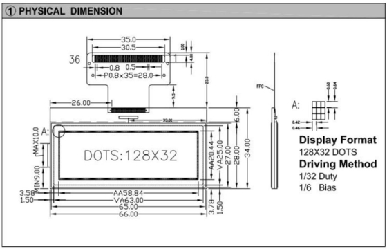 128 * 32 grafik LCD Modülü NT7534 arka ışıklı FPC konektörü endüstriyel ekran