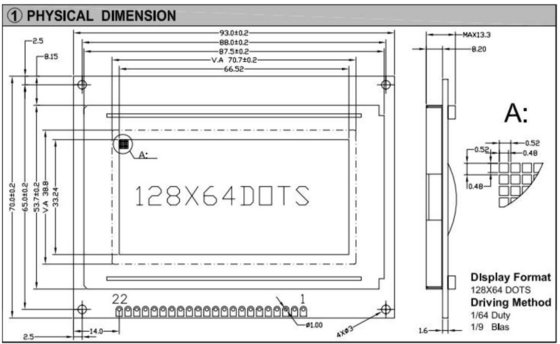 128 * 64 Grafik STN LCD Modülü AT0107 LED Arkaplan Işıklı Endüstriyel Ekranla Tek renkli