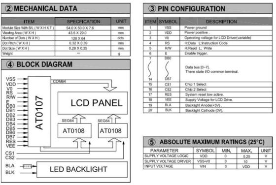 128*64 Grafik LCD Modülü FSTN 6H AT0108 AT0107 PCB LED Arkaplan Işıklı Endüstriyel Ekranla