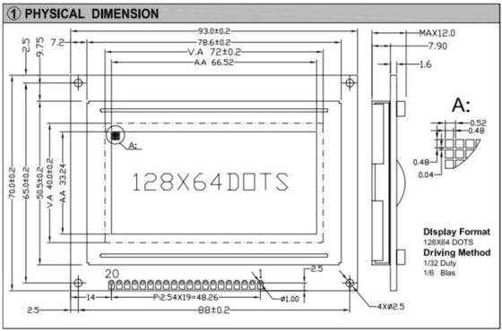 20PIN Bağlantısı 128*64 Grafik LCD Modülü Tek renkli STN Rengi Arkaplan Işığı ile Seçilebilir