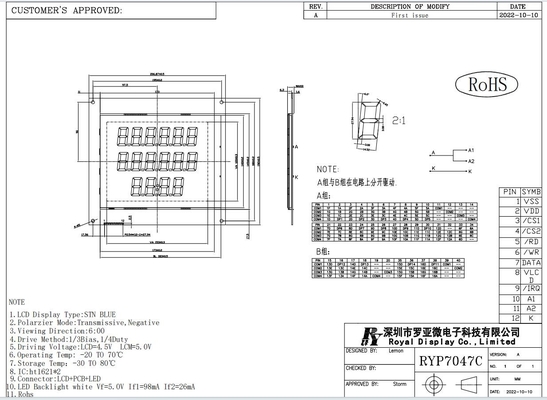 FSTN LCD Modülü Yakıt dağıtıcısı Endüstriyel Ekran Ht1621 ile 6h 5.0V Transflektif Pozitif Özelleştirilebilir
