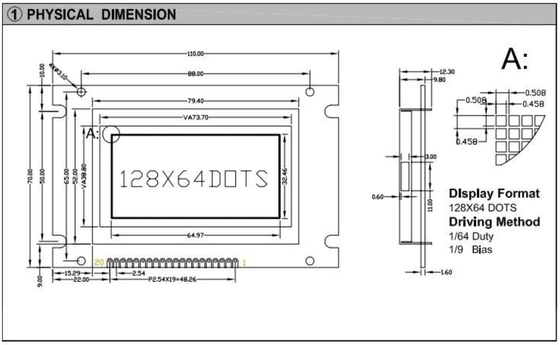 Büyük Boyut 128 * 64 Grafik LCD Modülü 20 Pin Monochrome PCB Arka Işık Endüstriyel Ekranla Özel