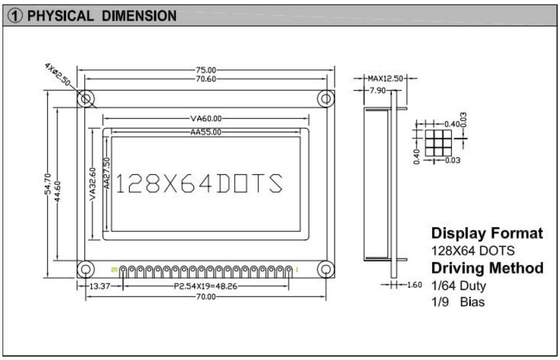 128 * 64 Grafik STN LCD Modülü LED Arka Işıklı Monocrome 20 Pin ST7565 3.5v Endüstriyel Ekran