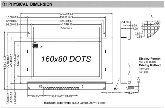 160*80 Grafik LCD Modülü Büyük Boyutlu FSTN Arka Işıklı 5.25v Geniş Sıcaklık LC7981 Endüstriyel Ekran