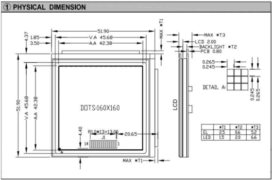 160*160 Arkaplan Işıklı LCD Modülü NT7701 Geniş Sıcaklıklı Endüstriyel Ekran