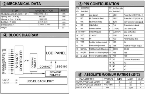160*160 Grafik LCD Modülü FSTN 6H Arkaplan ışığı ile 60*60mm Kare Endüstriyel Ekran