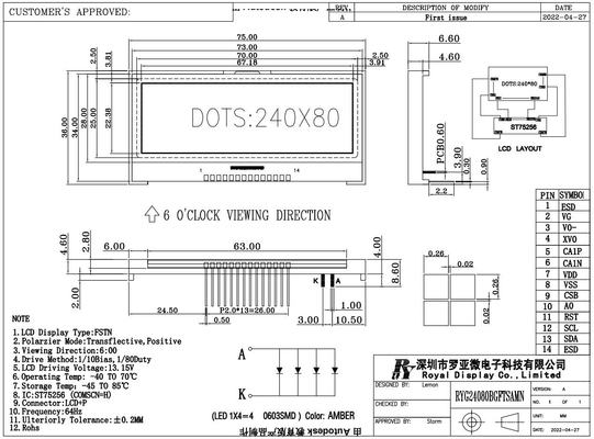 240*80 Grafik LCD Modülü FSTN 6H Süper Geniş Sıcaklık Endüstriyel Ekran Düşük MOQ