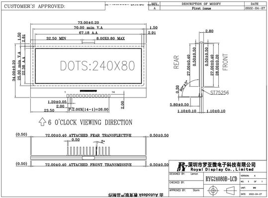 240*80 Grafik LCD Modülü FSTN 6H Süper Geniş Sıcaklık Endüstriyel Ekran Düşük MOQ