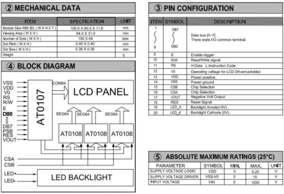 192*64 grafik LCD Modülü STN arka ışık endüstriyel oyun ile geniş görüntü AT0107