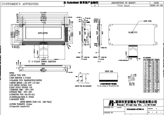 240*80 Grafik LCD Modülü FSTN 6H Geniş Sıcaklık ST7529 COG Endüstriyel Ekran