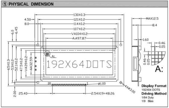 192*64 Grafik LCD Modülü Büyük Boyutlu STN PIN Bağlantısı Arkaplan Işığı ile AT0107 AT0108 Endüstriyel Ekran